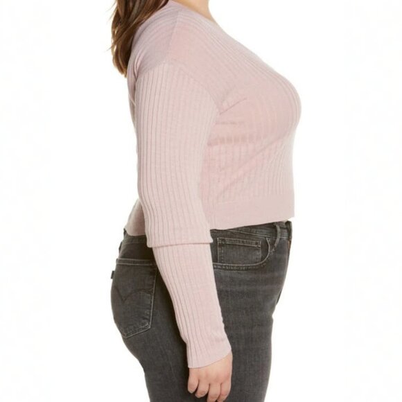 NEW Nordstrom Reagan V-Neck Ribbed Sweater Pink‎ Smoke Size 1X BP Knit Top Blush - Picture 13 of 13